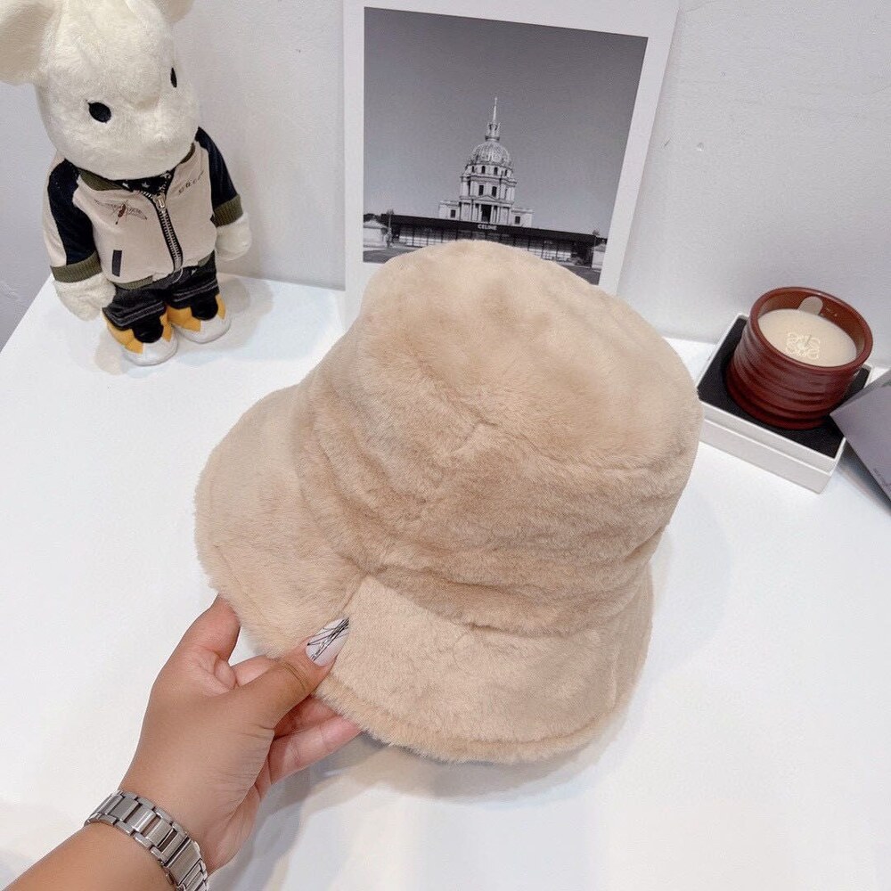 Balenciaga Faux Fur Bucket Hat in Beige - Picture 6 of 7
